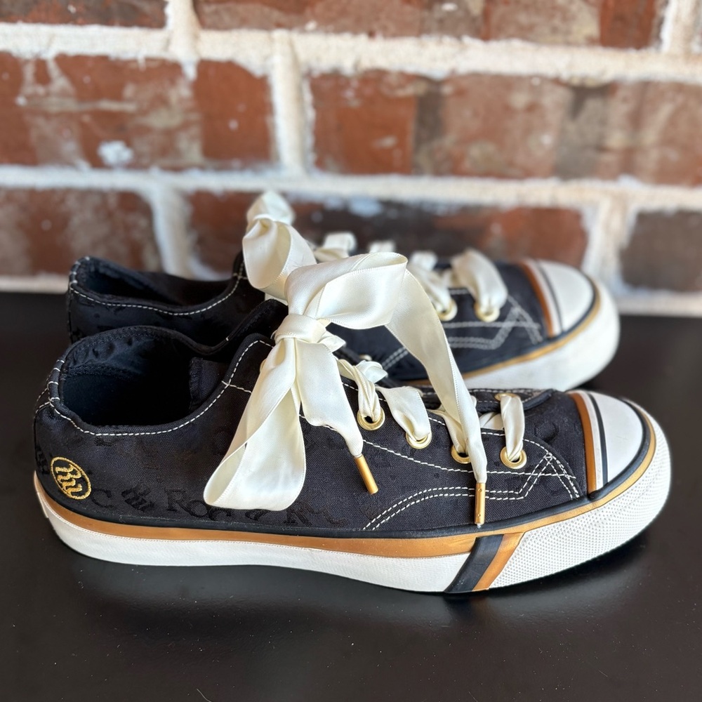 Keds Black and Gold Low-Top Sneakers with Satin Ribbon Laces